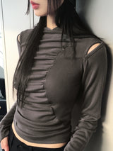 シャーリングショルダースリットフードTシャツ