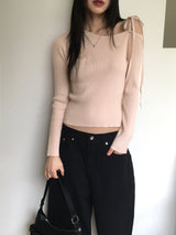 Minyu リボンストラップワンショルダーリブニット