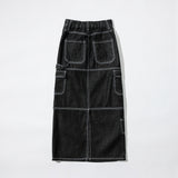 スティッチポイントデニムロングスカート / STITCH POINT DENIM LONG SKIRT - BLACK