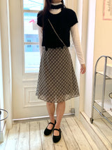 Rosé checkered silk banding skirt