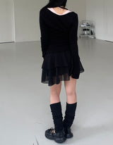 バレエコアUネックリボンチョーカースリムTシャツ / Ballet Core U-neck Ribbon Choker Slim T-shirt