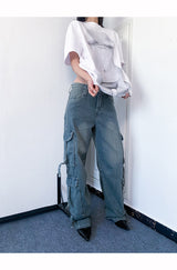 Cargo pocket denim wide pants