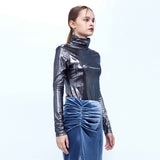 シャーリングネックTシャツ/Shirring Neck T-Shirt _ Dark Silver