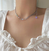パステルオパールライトパープルビーズボール2ウェイドロップネックレス/fer Pastel Opal Light Purple Beads Ball Two-Way Drop Necklace