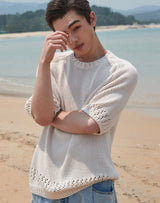 【OUTLET】オーバーサイズフィッシュネットディテールSSセーター IVORY