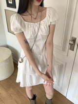 キュートストラップパフ半袖ミニワンピース / Cute Strap Puff Short Sleeve Mini Dress