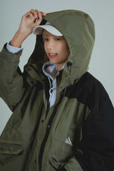 ウォータープルーフフードロングシェルパーカー オリーブ