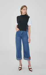 ストレートフィットロールアップ刺繍デニムパンツ / STRAIGHT FIT ROLL UP EMBROIDERY DENIM PANTS [6863]