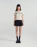 プリヴェバーロゴニッティドクロップドTシャツ / PRIVÉ BAR LOGO KNITTED CROPPED T-SHIRT - CREAM