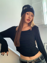 Must-have shirring long-sleeved T-shirt