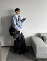 スナップワイドブラックデニムパンツ