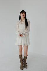 ダスティーシースルーラッフルシャツ / Dusty See-through Ruffle Shirt (3color)