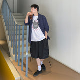 Washing cargo half denim 2color