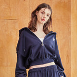 3D Monogram Crop Hood Zip-up Navy