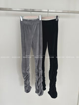 velvet shirring bootcut pants