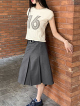 ハイロットベルトプリーツミディスカート/ Hirot Belt Pleated Midi Skirt