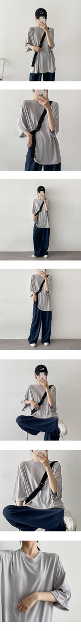 クーリングスパンデックスプレインボクシーショートスリーブTシャツ / Cooling Spandex Plain Boxy Short-Sleeved T-Shirt