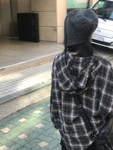 デイリーヴィンテージフード付きチェックシャツ