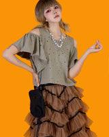 パンチングショルダーフリルTシャツ / punching shoulder frill T (2 color)