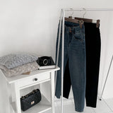 Whiskered Two-Button High Waist Skinny Jeans