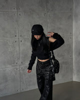 coated leather wide pants