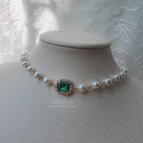 エメラルドスクエアパールチョーカーネックレス / Emerald Square Pearl Choker Necklace