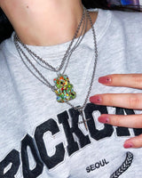 Two chain glass bear necklace (12color/random) (6685443850358)