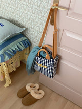 Porto check pattern bag picnic check cotton cloth bag cross shoulder tote bag S size