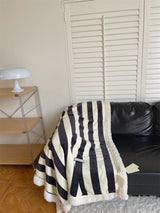 Retro stripe microfiber lamb fleece blanket - 100x150cm - Black
