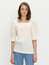 Square neck puff blouse - Cream (6699405344886)