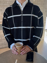 87 Check Half Zip Up Collar Knit (3color)
