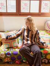 Open Collar Stripe Knit (Orange)
