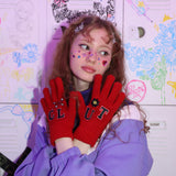 パッチウールニットグローブ/0 5 patch wool knit gloves - RED
