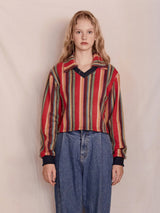 Open Collar Stripe Knit (Red)
