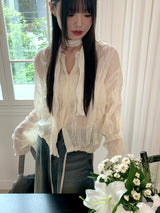 Glo wedding guest look lace pleated string long sleeve blouse