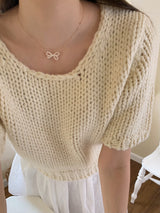 アイレットリボンパールネックレス / [925silver] Eyelet ribbon pearl necklace
