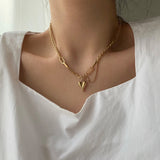 ハートユニークボールドチェーン2WAYハンドメイドネックレス / hun Heart Unique Bold Chain Two Way Handmade Necklace
