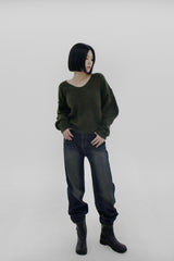 テビパフVネックニット/Tebi Puff V-neck Knit (4color)