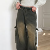 Riden Vintage Washed Pocket Denim Long Wide Pants