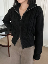 ケーブル ハイネック ニット ジップアップ / Cable high neck knit zip-up (3color)