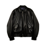 [UNISEX] 'CUL' Reversible Leather and Paisley Bomber Jacket (Black) (6656411271286)
