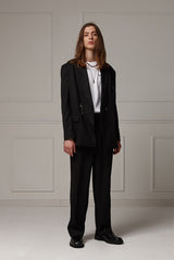 Belted wide slacks - Black (4622119960694)