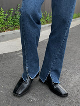 Slit Blue Boots-cut Jeans