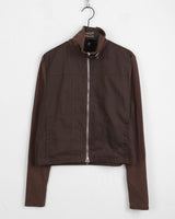 Tatter ribbed coloring belt two-way crop zip-up jacket