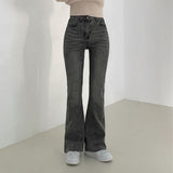 One-Button Whisker Washed Jeans