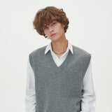 LAMBSWOOL V NECK KNIT VEST_GRAY (6611350618230)