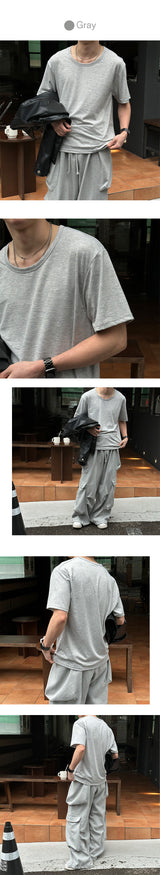 [BASIC ITEM] Eco u neck half t-shirts(5color)