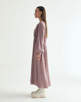 V-NECK CREASE SHIRRING ONEPIECE - INDI PINK (6635995889782)