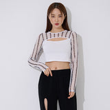 ライン ブラックホール メッシュ クロップ Tシャツ / TOP(9369) Line Black Hole Mesh Crop Tee