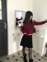 メロウショルダースリットツイストリボンニット